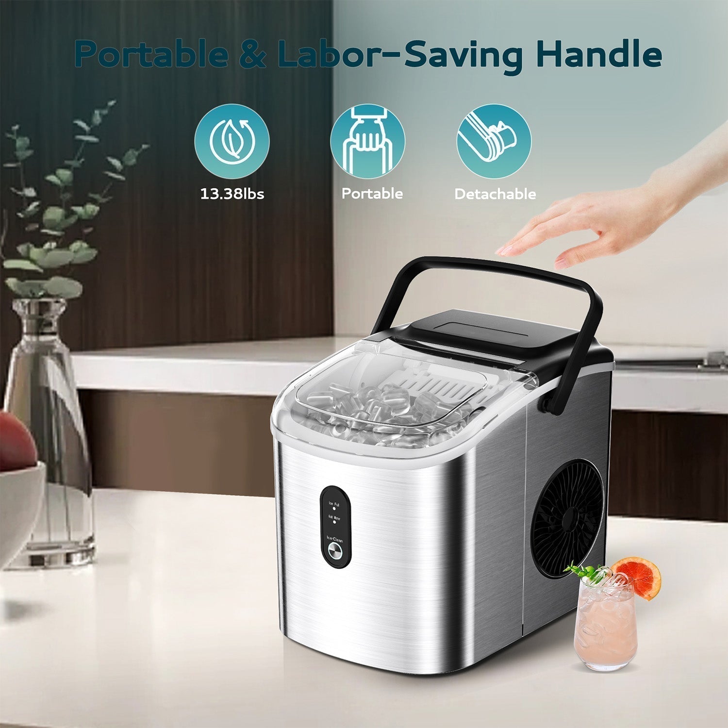 EUHOMY Dart H1 Portable Bullet Ice Maker Countertop with Handle - 26 Lbs/24H, Ready 9 Bullets in 6 Mins
